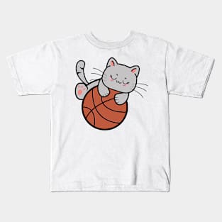 Cute Cat Playing Basketball Player Funny Kids T-Shirt
